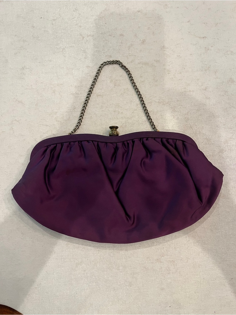 Vintage Elegant Purple satin Evening Clutch with Chain Handle. Great color!